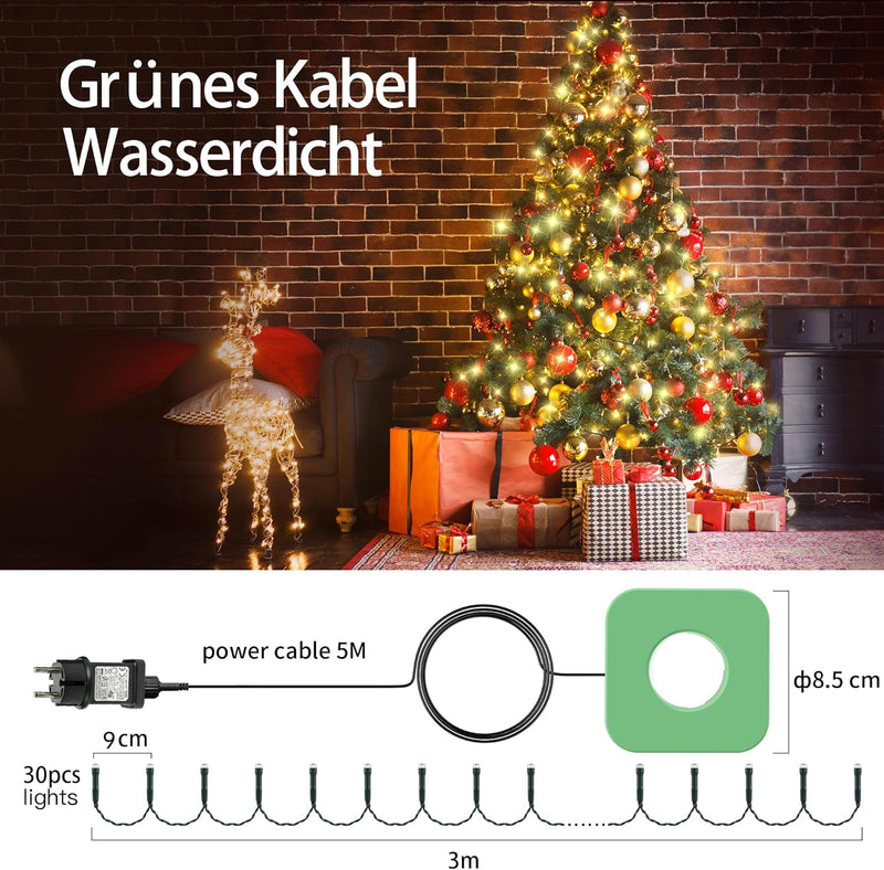 Weihnachtsbaum Lichterkette, 3M 480 LED 16 Stränge Christbaumbeleuchtung mit Ring, Enegie Sparen mit