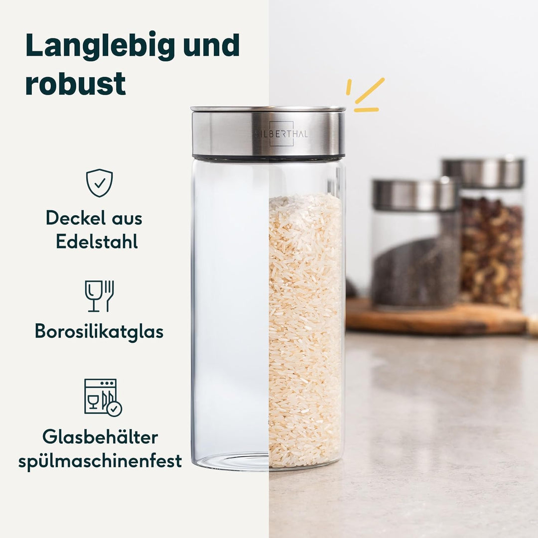 SILBERTHAL Vorratsdosen Glas mit Deckel 1300 ml - Vorratsgläser mottensicher für luftdichte & auslau