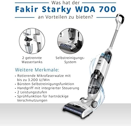 Fakir Starky WDA 700 - Schnurloser Nass- & Trockensauger mit Wischfunktion I 3-in-1-Bodenreiniger fü