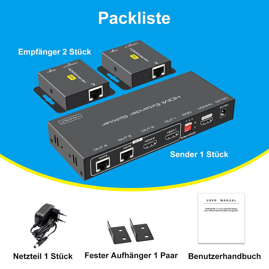 HDMI Extender Splitter über Cat5e/6 165ft 1 In 2 Out 1X2 Port Übertragung hinzufügen zwei Loop HDMI