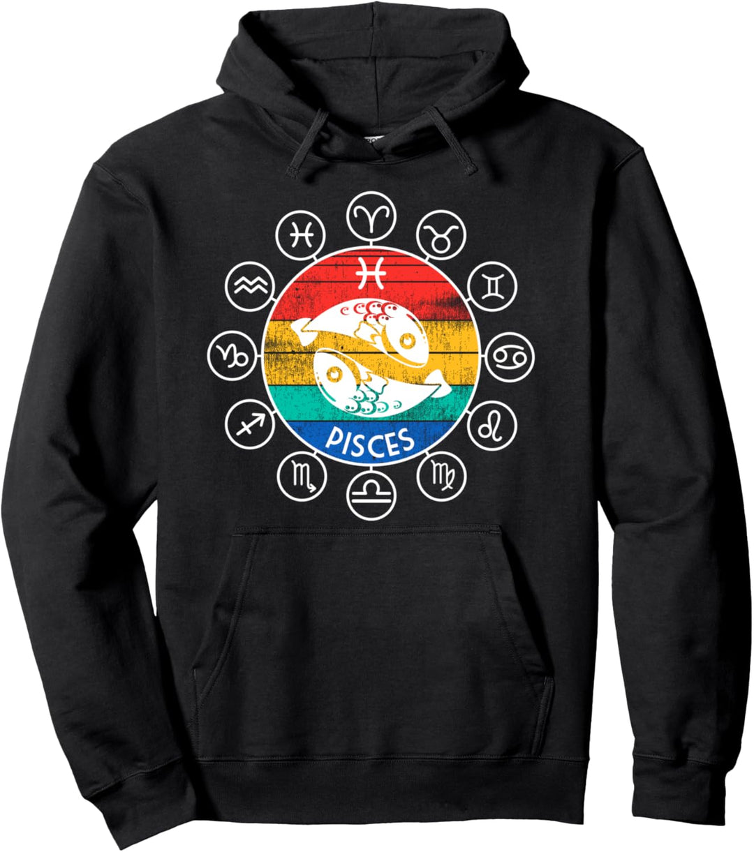 Fische Sternzeichen Horoskop Astrologie Retro Distressed Pullover Hoodie
