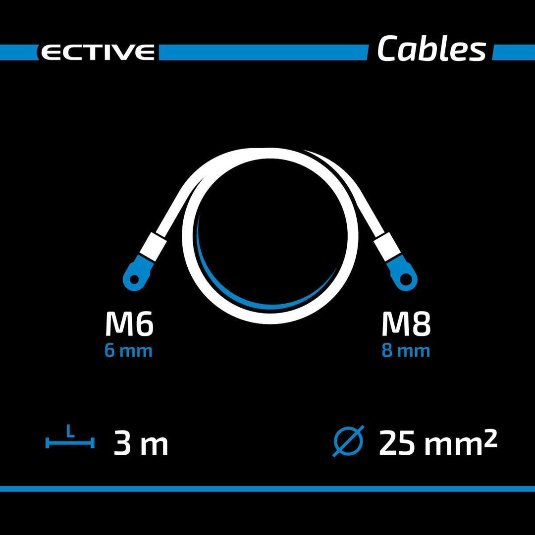 ECTIVE Batteriekabel – M6/M8, 3 m, rot/schwarz, Kupfer, 25 mm² - Massekabel, Batterieladekabel, Stro