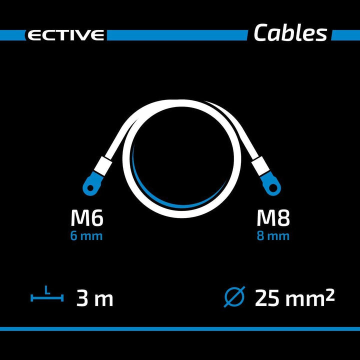 ECTIVE Batteriekabel – M6/M8, 3 m, rot/schwarz, Kupfer, 25 mm² - Massekabel, Batterieladekabel, Stro
