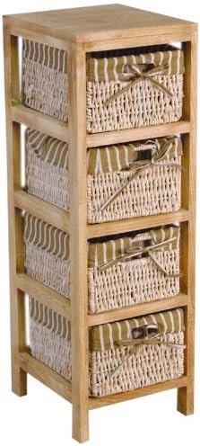 Hansen Korb 3401/4 Holzregal mit 4 Maisstrohkörben/mit braun/beige gestreiftem Stoff/B 27 T 30 H 81