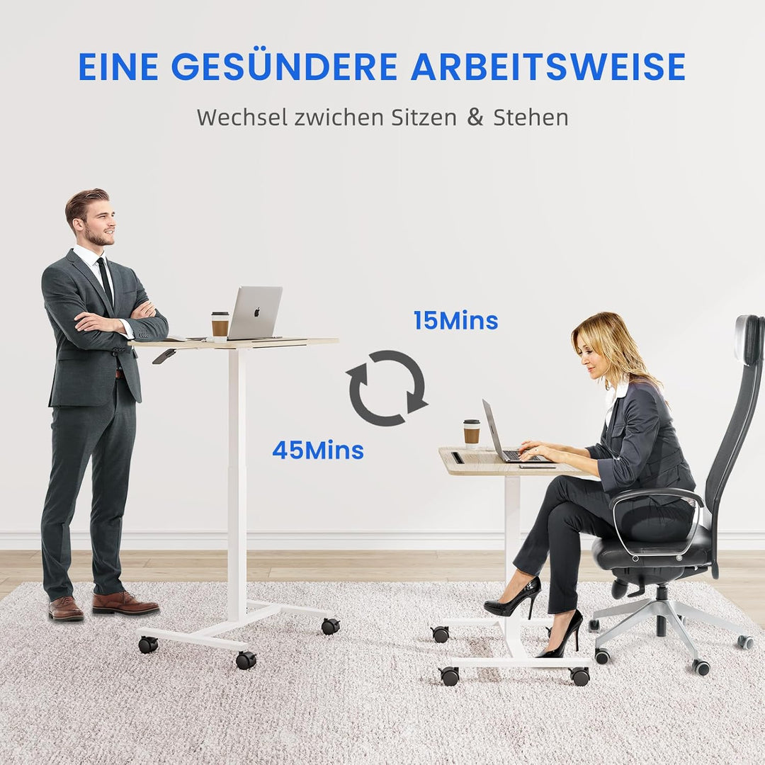Dripex Computertisch höhenverstellbar mit Rollen, Nut für Tablet oder Handy, Steh-Sitz PC Tisch, Sch