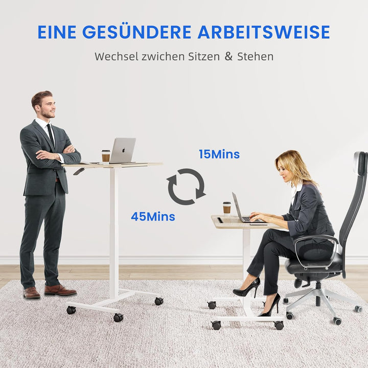 Dripex Computertisch höhenverstellbar mit Rollen, Nut für Tablet oder Handy, Steh-Sitz PC Tisch, Sch