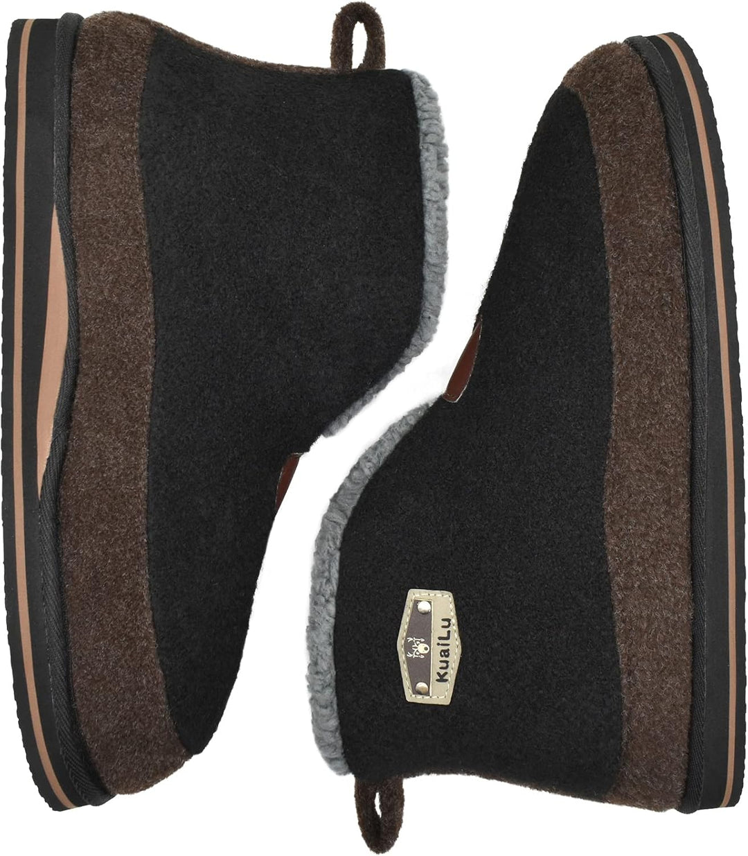 KuaiLu Hausschuhe Boots Herren Winter Filz Hausstiefel Warm Plüsch Flauschige Fell Hüttenschuhe Kusc