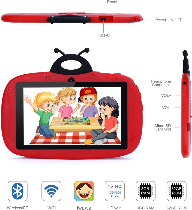 C idea Kinder-Tablets, 7-Zoll-Tablet für Kinder mit Android 12/IWAWA/IPS-Augenschutzbildschirm/32 GB