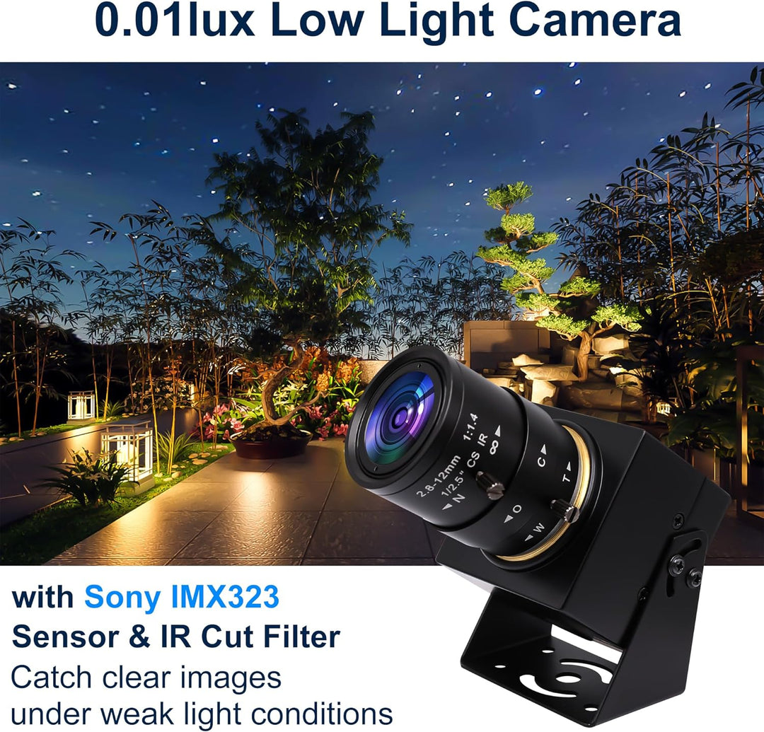 Svpro 1080P USB-Kamera mit 2,8–12 mm optischem Zoomobjektiv, IMX323-Sensor, H.264-Low-Light-Kamera,