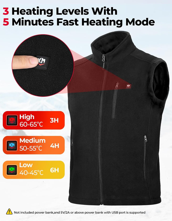 KEMIMOTO Beheizbare Weste, Beheizte Weste mit 4 Heizzone, Eletriksche Heizweste aus Fleece, Wärmewes
