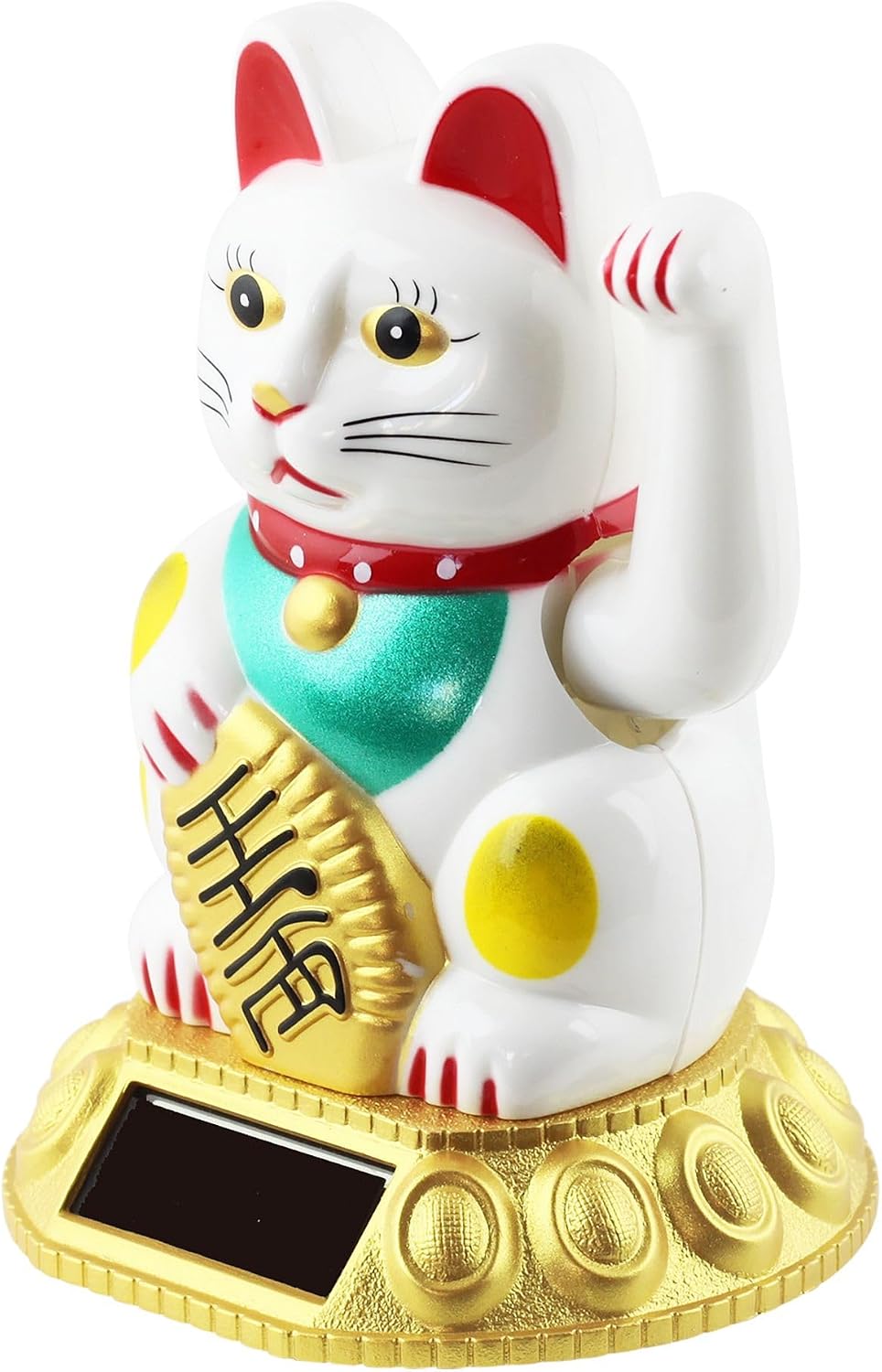 Freak Scene Glückskatze - Maneki-Neko - Winkekatze Solar - runder Sockel - 10,5 cm - weiss