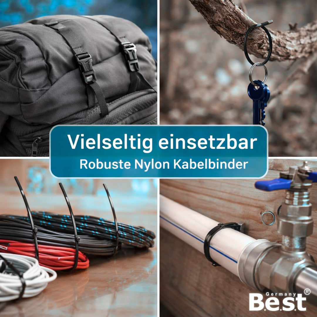 Kabelbinder Schwarz 1000 Stück - 4,8 x 300 mm – Reissfest, Belastbar & Robust – Kunststoff Kabelbind