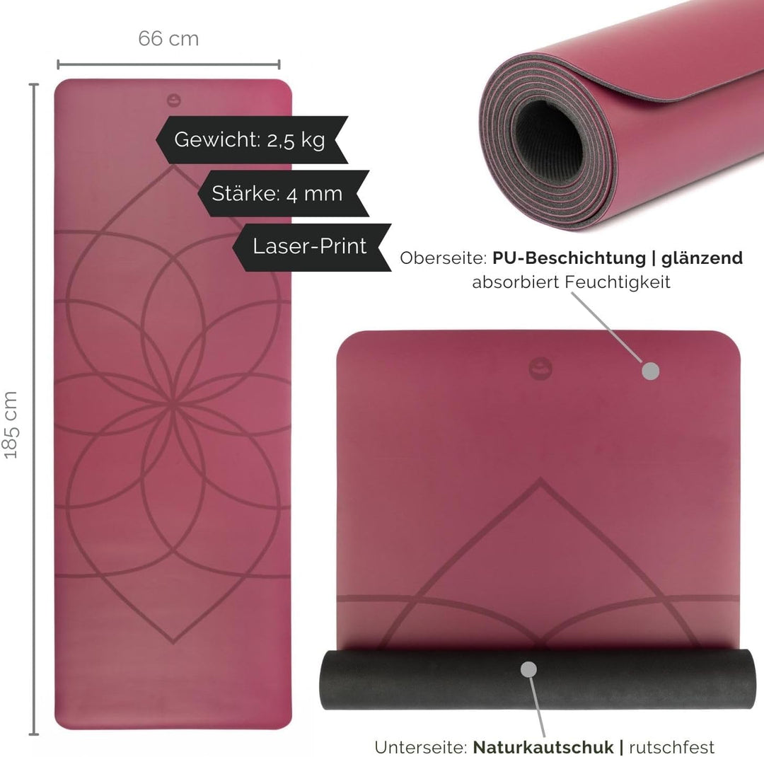 Bodhi Yogamatte Phoenix | Rutschfest & Schadstofffrei | Matte aus Naturkautschuk mit PU-Beschichtung