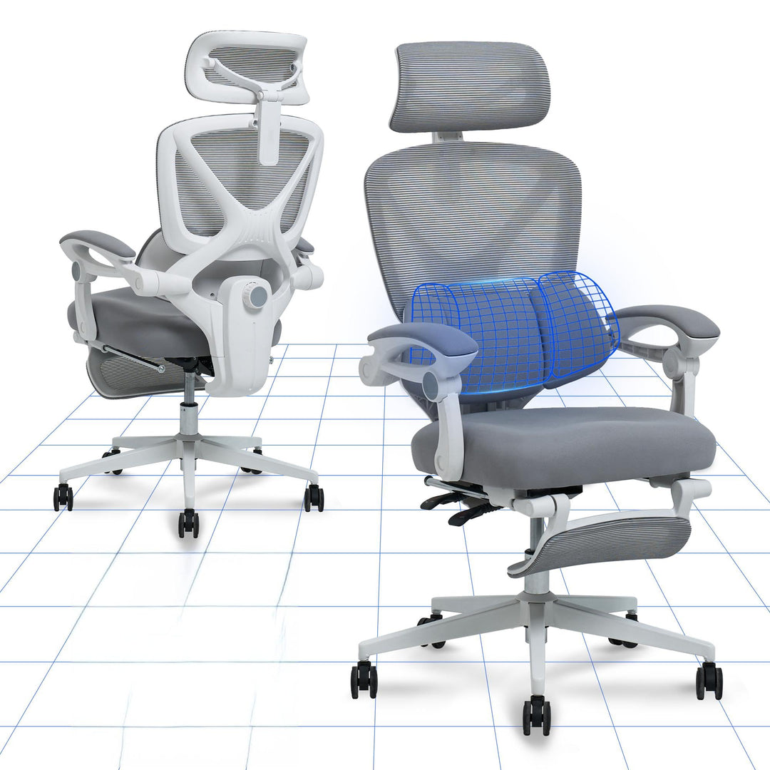 FLEXISPOT Ergonomischer Bürostuhl mit Fussstütze, X-förmiger Schreibtischstuhl mit 135°-Neigung, Gek