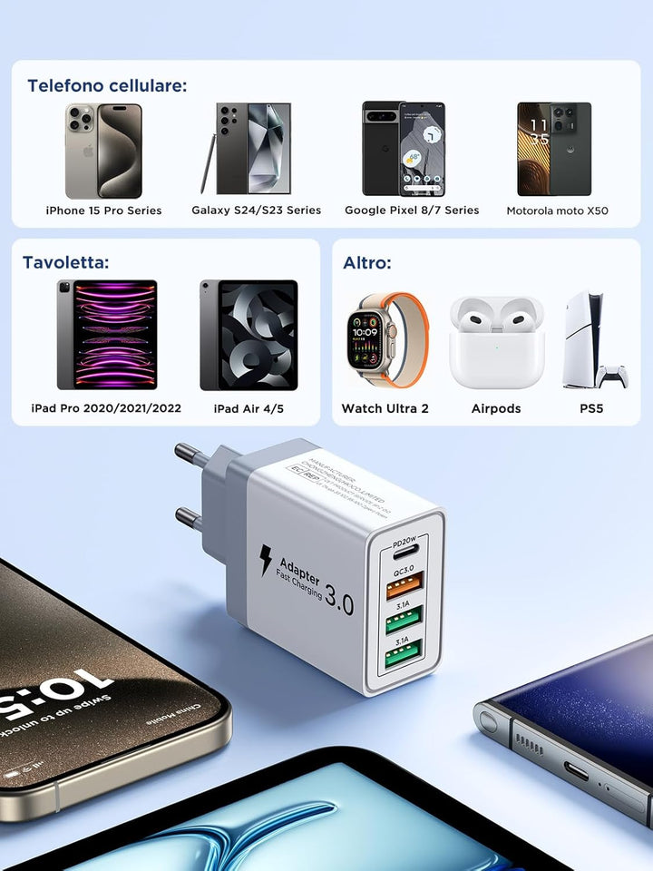 USB Ladegerät, 2er Pack 4 Ports USB Adapter Schnellladegerät mit USBC und USBA, 40W USB C Ladegerät