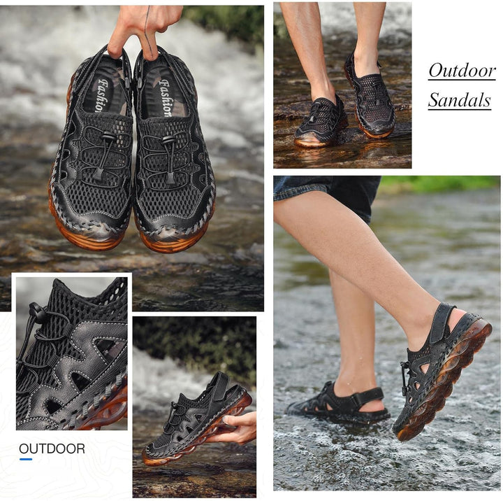 Sandalen Herren Outdoor Trekkingsandalen Leder Strand Wandersandale Sport Sommer Männer Freizeitschu