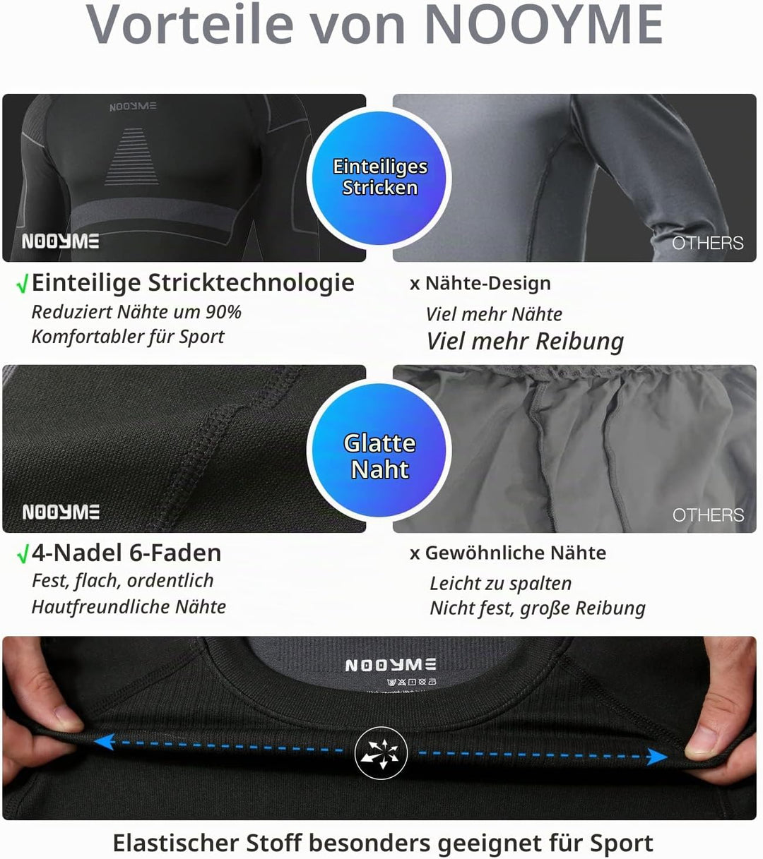 NOOYME Thermounterwäsche Herren Atmungsaktiv Thermoaktiv Funktionswäsche Herren Funktionsunterwäsche