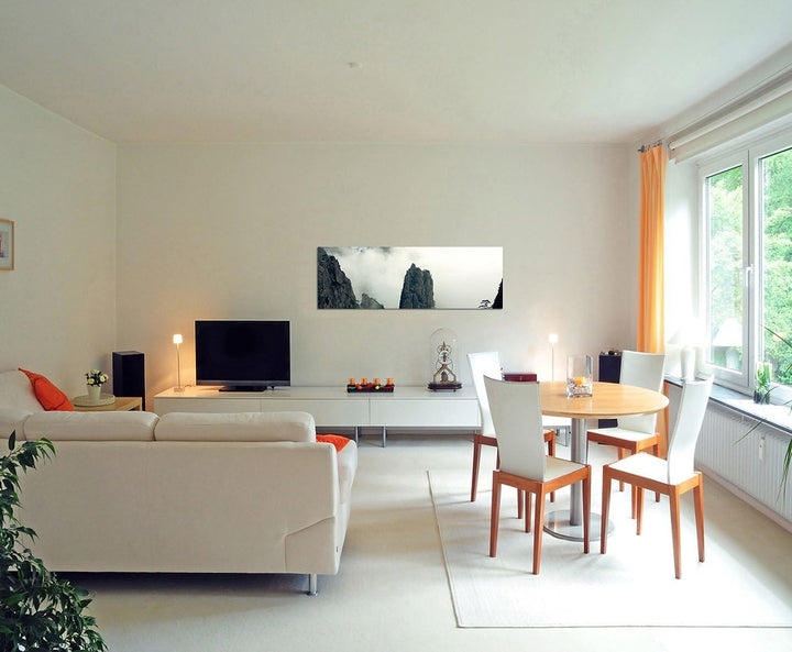 Paul Sinus Art Panoramabild auf Leinwand und Keilrahmen 150x50cm China Huang Berg Nebel Wolken