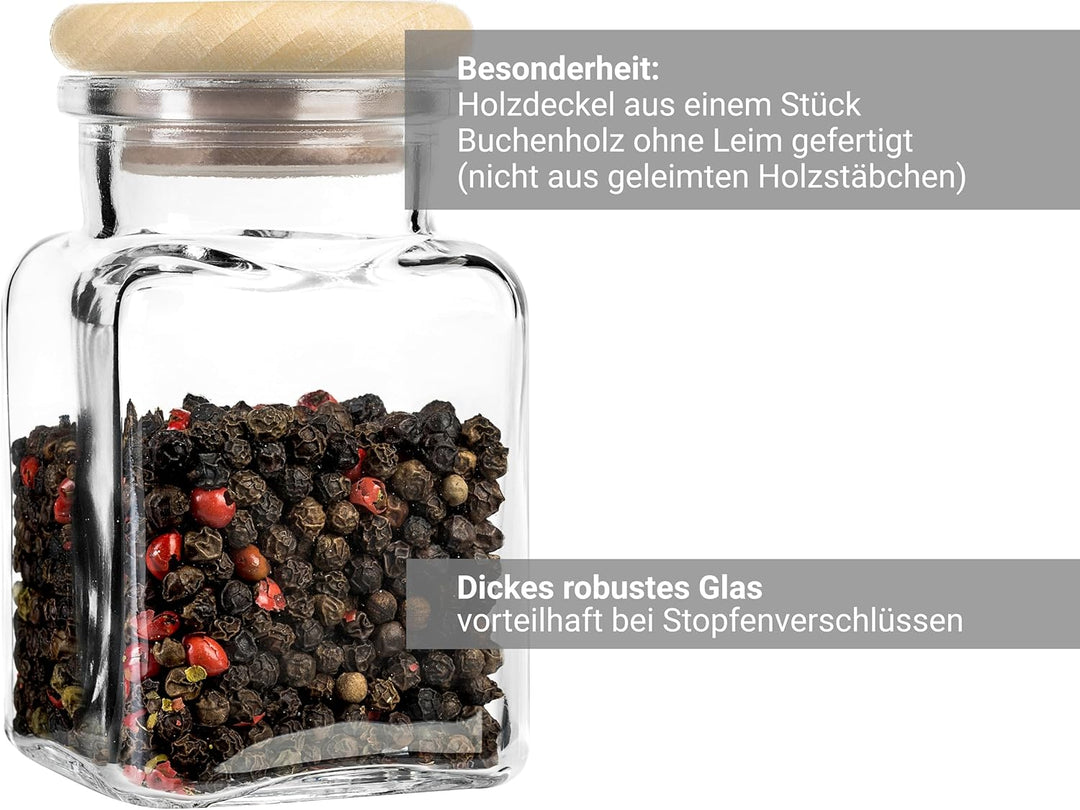 Giessle 30 Stück Gewürzgläser mit Buchendeckel (aus Holz ohne Leim) und 94x passenden Etiketten, Vor