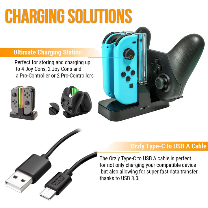 Switch Accessories Bundle - Orzly Geek Pack for Nintendo Switch: Case & Screen Protector, Joycon Gri
