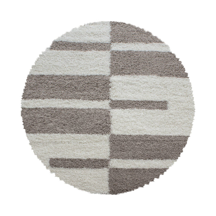 Carpetsale24 Teppich Wohnzimmer Moderne Kariert Design Shaggy Flokati 200 cm Rund Beige-Creme - Hoch
