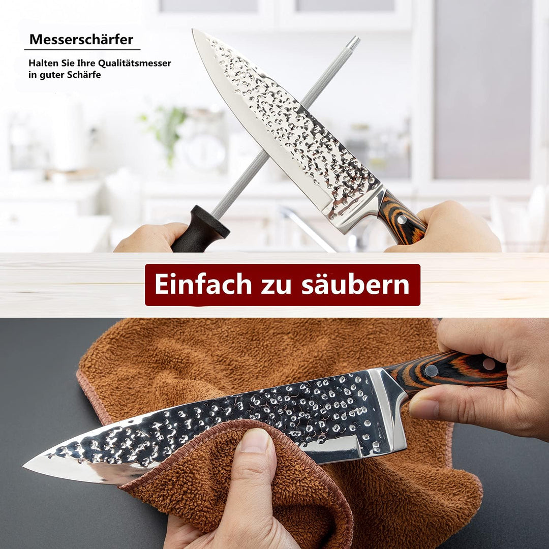 HOBO Messerset, Messerblockset 15 Stück, Küchenmesserset mit Santokumesser Kochmesser Brotmesser Sch