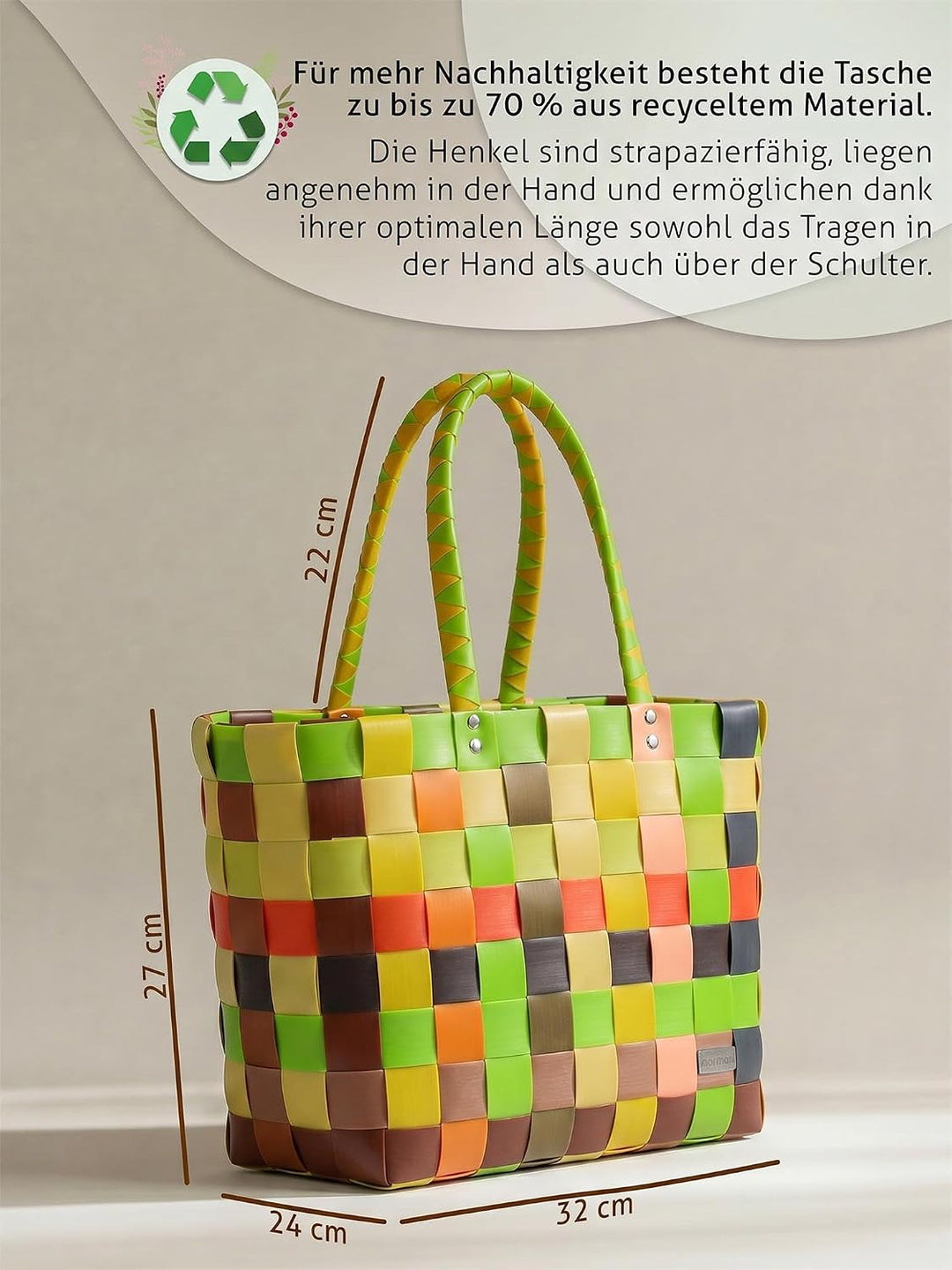 Einkaufstasche geflochten mit Henkeln - Tragetasche extra robust Farbe Classic/Sunflower Classic / S