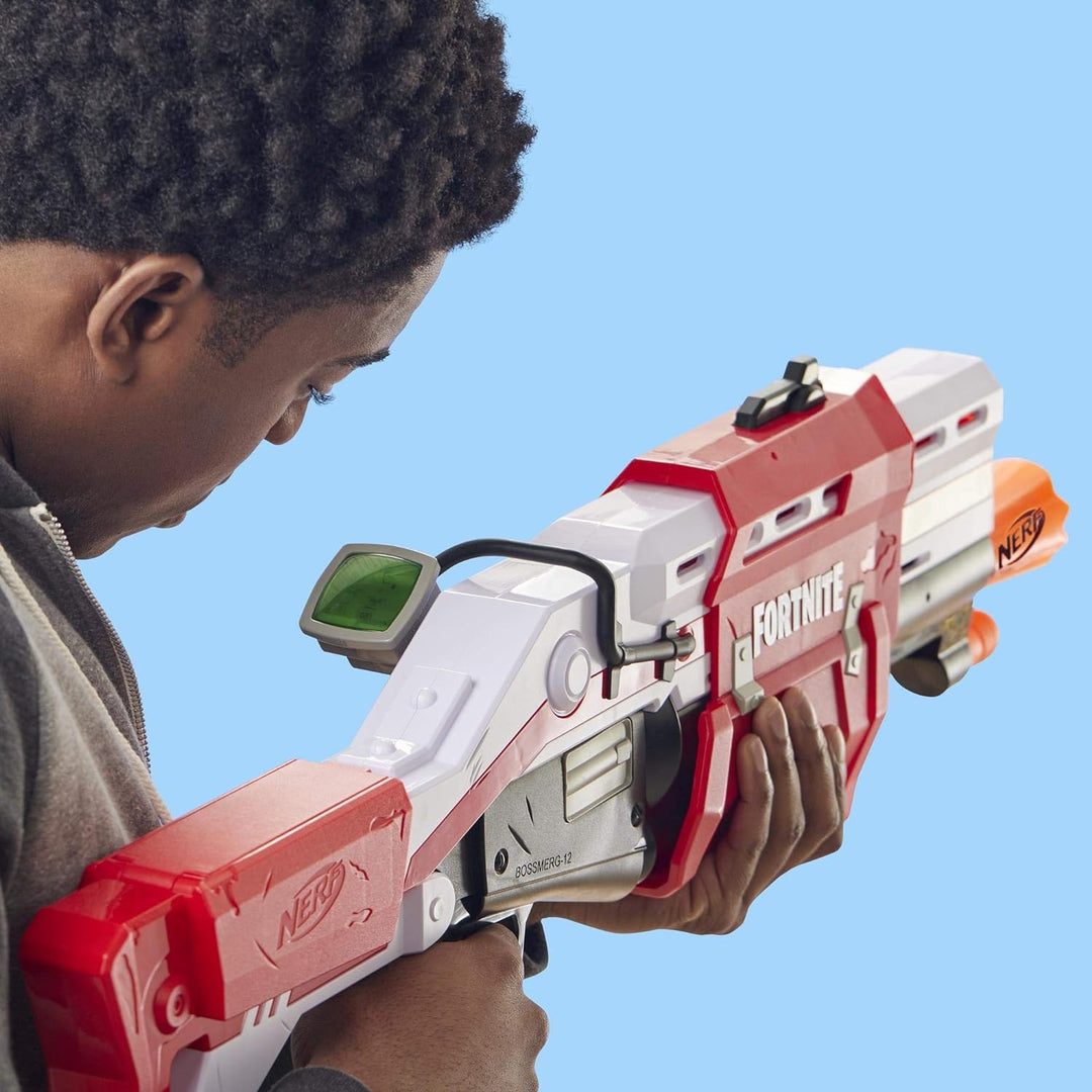NERF Hasbro E7065EU4 TS Pump-Action Blaster, 8 Mega Fortnite Darts, Dartaufbewahrungsfach - Für Juge