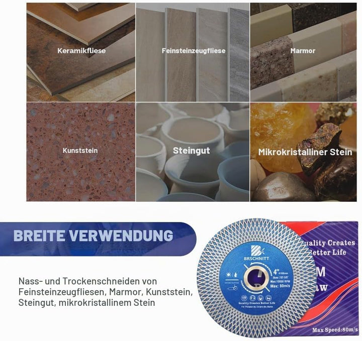 Diamant Trennscheibe 115mm - BRSCHNITT Doppelseitig zum Schneiden und Schleifen für Keramik, Fliesen