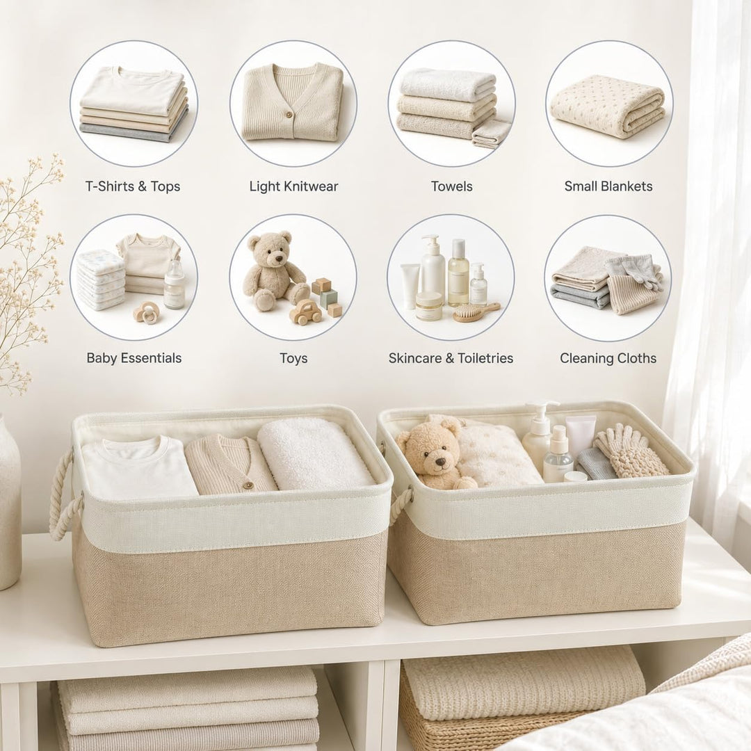 Mangata Grosse Aufbewahrungsbox 4er Set, Canvas Stoff Aufbewahrungskörbe mit Griffen für Schränke, K