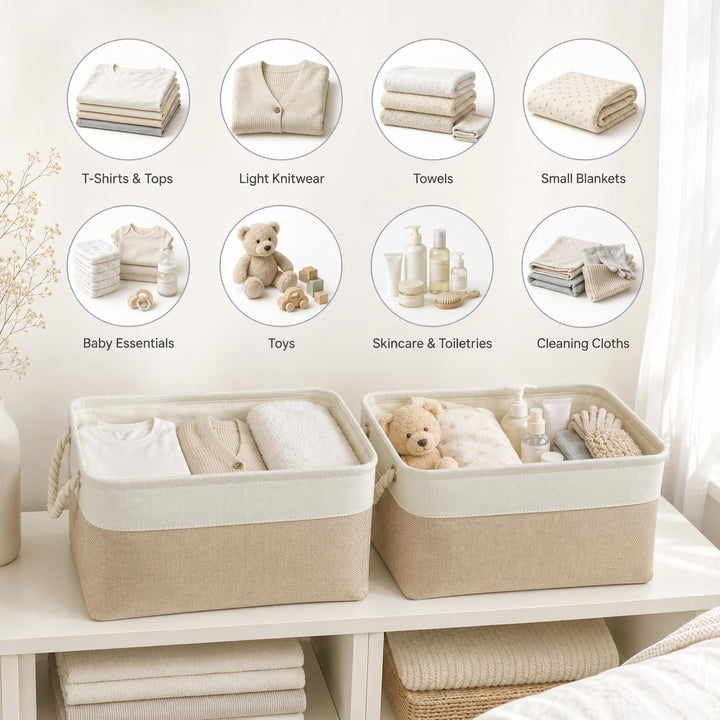 Mangata Grosse Aufbewahrungsbox 4er Set, Canvas Stoff Aufbewahrungskörbe mit Griffen für Schränke, K