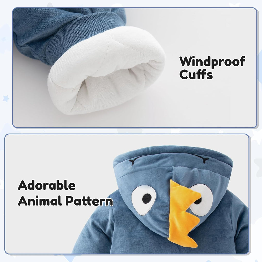 Baby Overall Mit Kapuze Füsslinge Strampler Schneeanzüge Karikatur Unisex Winter Kleidungsset 0-3 Mo
