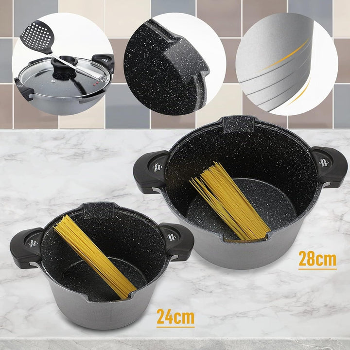 ROSSETTO Nudeltopf 24 cm Nudelkocher mit verschliessbarem Deckel, 4,5 l Spaghetti-Kasserolle, Glasde