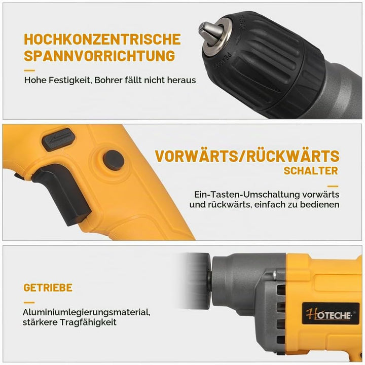 Hoteche 420W Elektrische Bohrmaschine, 0-4500 U/min, 10mm Metall/15mm Holz, 220-240V, 50/60Hz, mit K