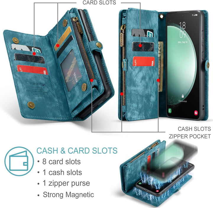 UFinetech für Samsung S23 FE Hülle, Stossfest Kartenfach Magnetisch Abnehmbare Tasche für Samsung Ga