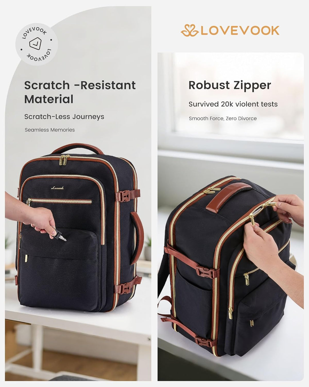 LOVEVOOK Handgepäck Rucksack Flugzeug, 40L Gross Reiserucksack Damen Herren Travel Backpack für 17,3