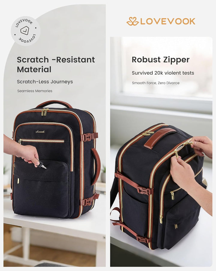 LOVEVOOK Handgepäck Rucksack Flugzeug, 40L Gross Reiserucksack Damen Herren Travel Backpack für 17,3