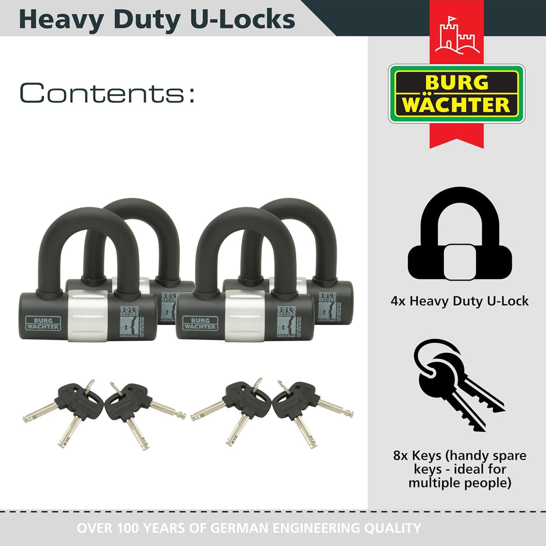 Burg Wächter 100D Quadra Sold Secure Gold gleichschliessendes U-Schloss, Quad-Pack, Schwarz Quad Key
