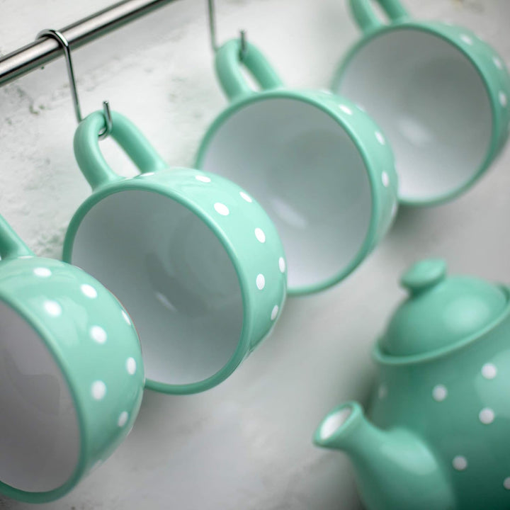 City to Cottage® - Keramik XXL Tasse 500 ml | Kaffeebecher | Türkis und Weiss | Polka Dots | Handgem