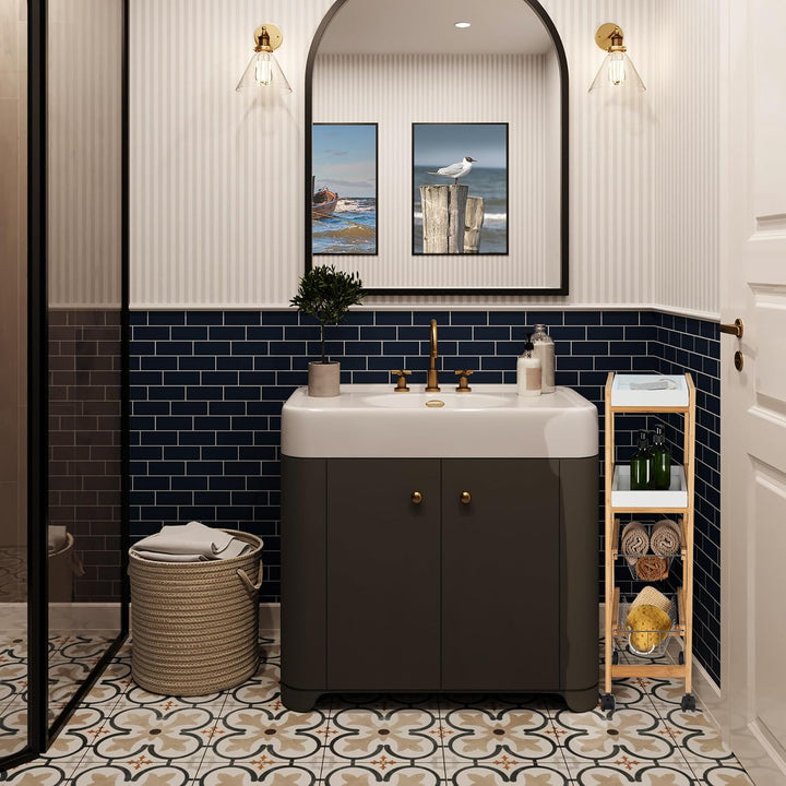 Relaxdays Nischenwagen, 4 Ablagen, schmales Nischenregal Bad & Küche, HBT 83 x 22 x 40 cm, Bambus, R