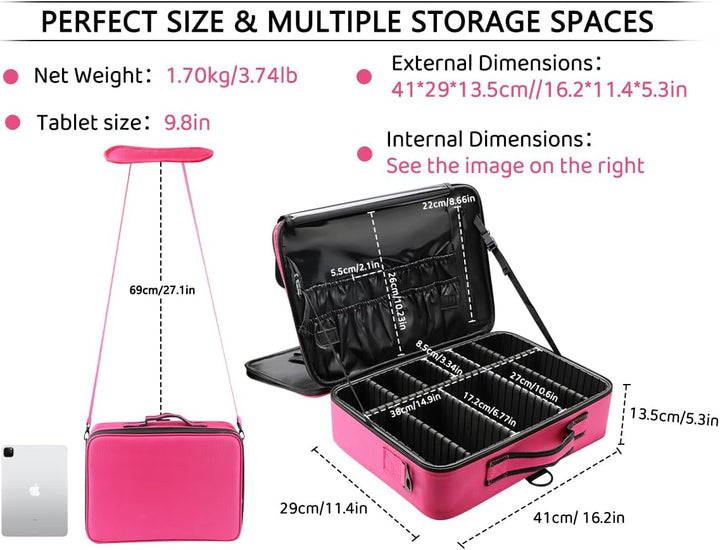 GZCZ Reise Kosmetiktasche,Make Up Koffer,Grosse Kapazität,Rosa,16,5" Rosa L, Rosa L
