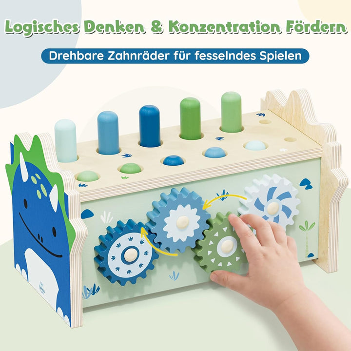 Lehoo Castle Montessori Spielzeug ab 1 Jahr, Hammerspiel mit Xylophon &amp; Zahnrädern, Holz Motorikspie