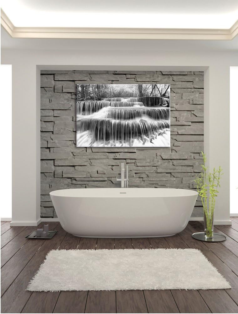 Pixxprint Wasserfall im Regenwald / 100x70cm Leinwandbild bespannt auf Holzrahmen/Wandbild Kunstdruc