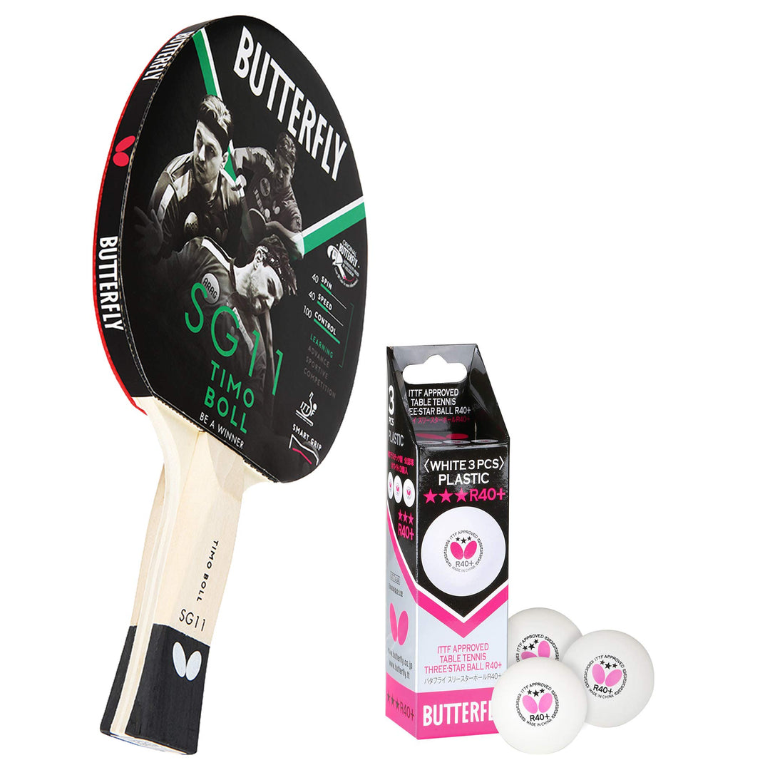 Butterfly Timo Boll SG11 Tischtennisschläger + 3*** ITTF R40+ Tischtennisbälle | Tischtennisschläger