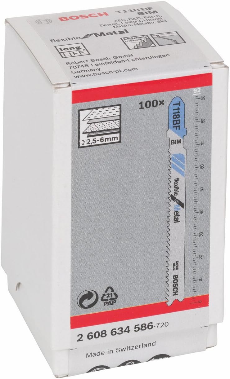 Bosch Professional 100x Stichsägeblatt T 118 BF Flexible for Metal (für Stahlbleche, Zubehör Stichsä