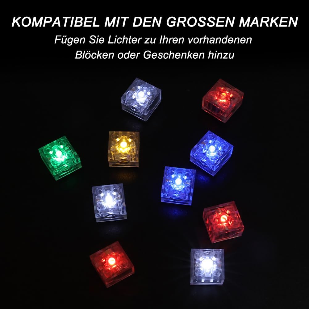 Joycabin 15 Stück Leuchtende Bausteine, 2x2 LED Leuchtsteine, Transparent Bausteine Lampe, Bausteint