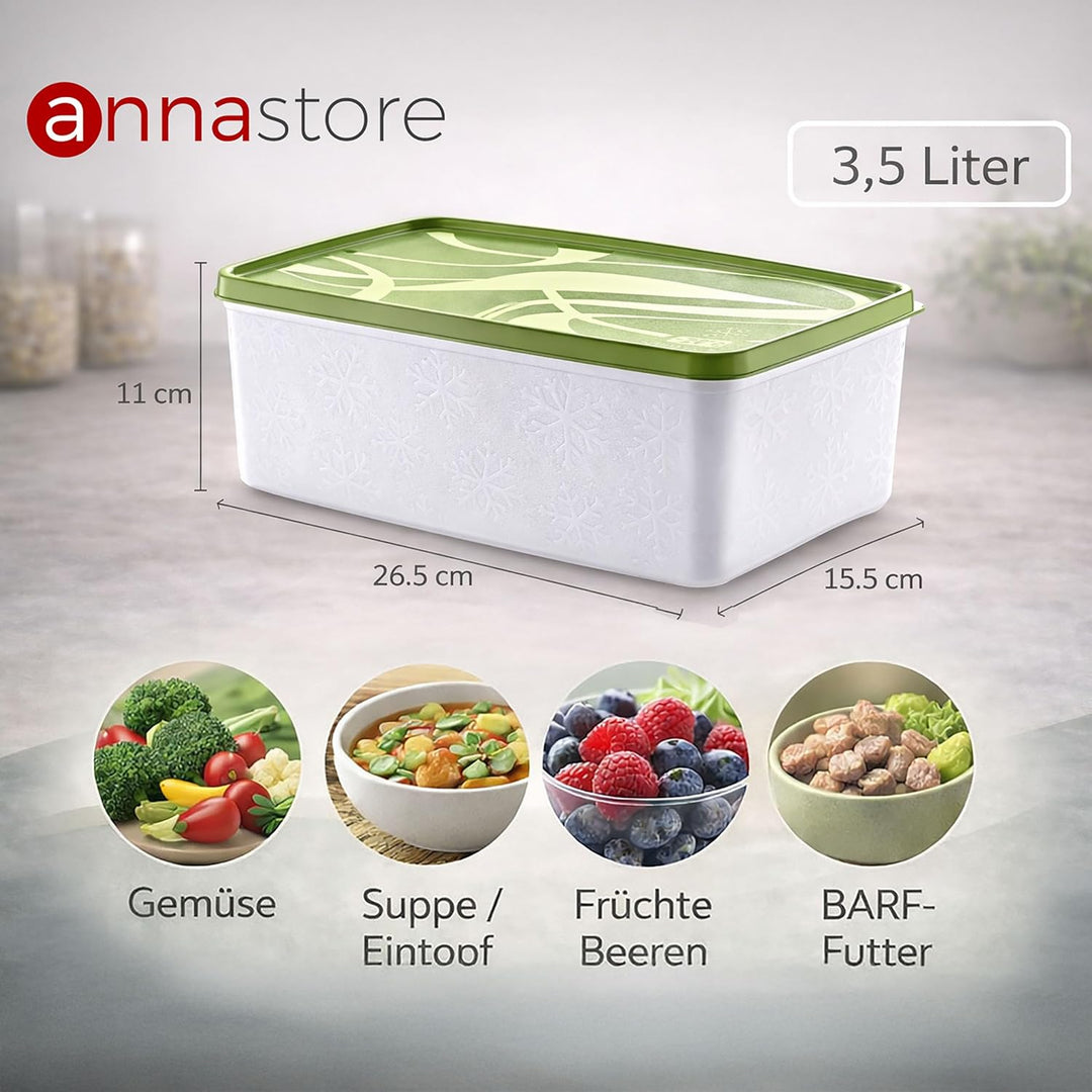 Annastore 6 x hochwertige Tiefkühldosen von -20°C bis + 100°C - Gefrierdosen - Luftdicht - Tiefkühlb