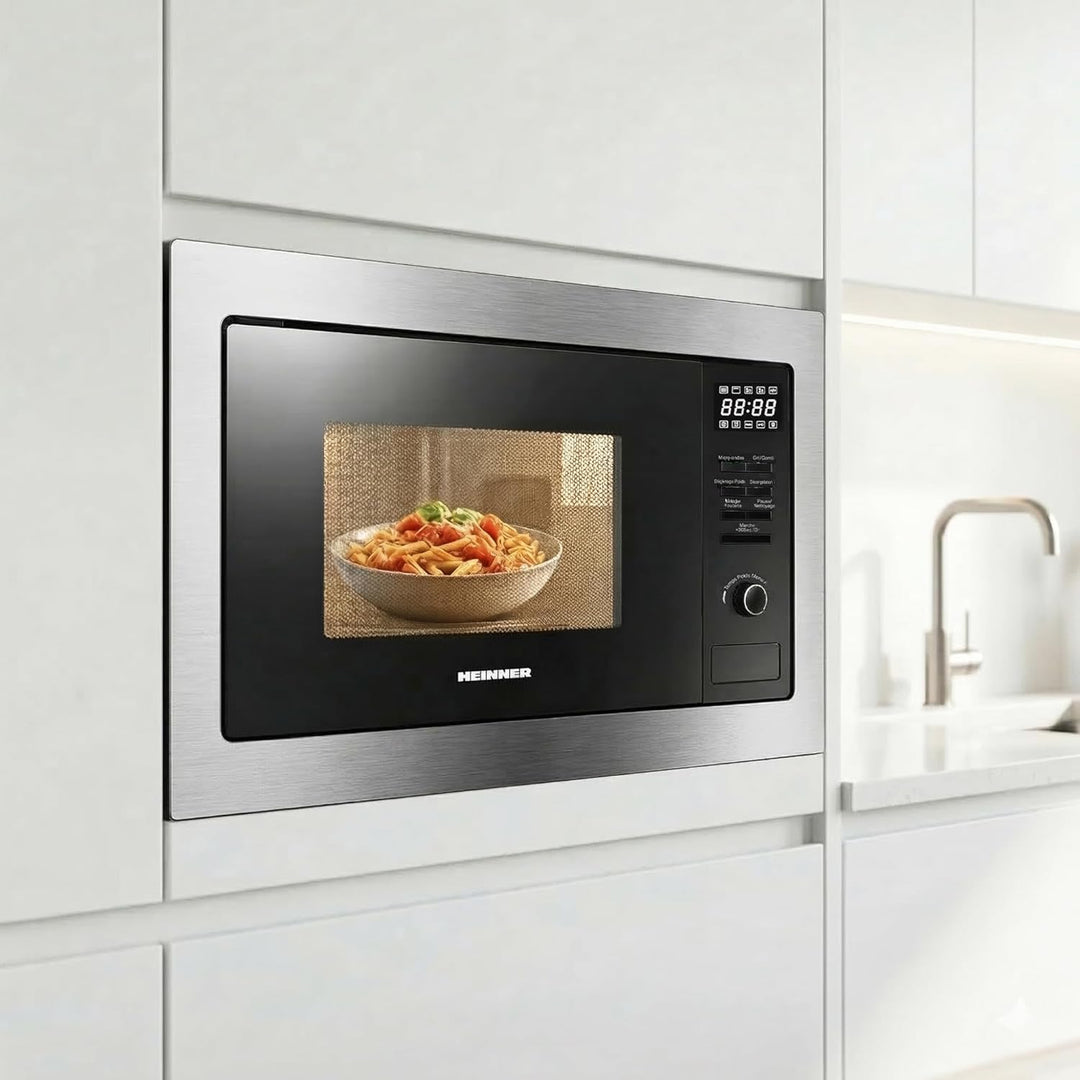 HEINNER HMW-MDBI25GDIX Einbau-Mikrowellenofen mit Digitalsteuerung und 1000W Grill (Edelstahl) – Ink