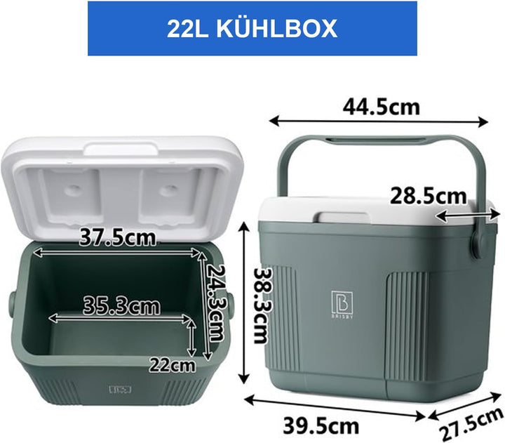 Brisby Kühlbox - 13 und 22 Liter, 18 Stunden warm - 40 Stunden kühl - Inklusive Kühlelemente 450 ML