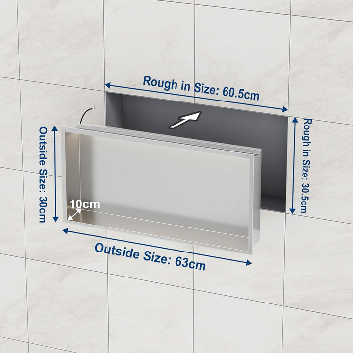 Neohomee Wandnische Dusche Edelstahl mit LED-Licht, Eingebettete Duschnische 60x30cm mit 3 Farben fü